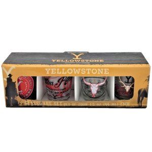 Yellowstone Dutton Ranch Icons Multi Badge 4PC Mini Shot Glass Set 4x1, 1.5OZ